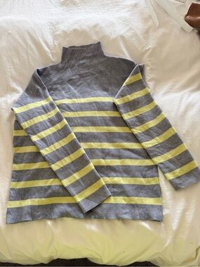 Tahari Gray and Yellow Striped Turtleneck Sweater
